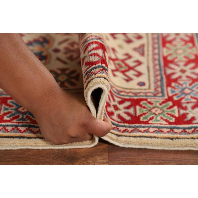 Hand Knotted Oriental 100% Wool Carpet Traditional Geometric Yellow & Gold Kazak Area Rug - 2' 10'' X 2' 1''