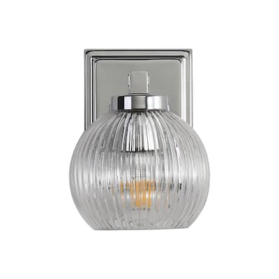 Elliott 1-Light Vanity Light in Chrome with Ribbed Clear Shade - Silver