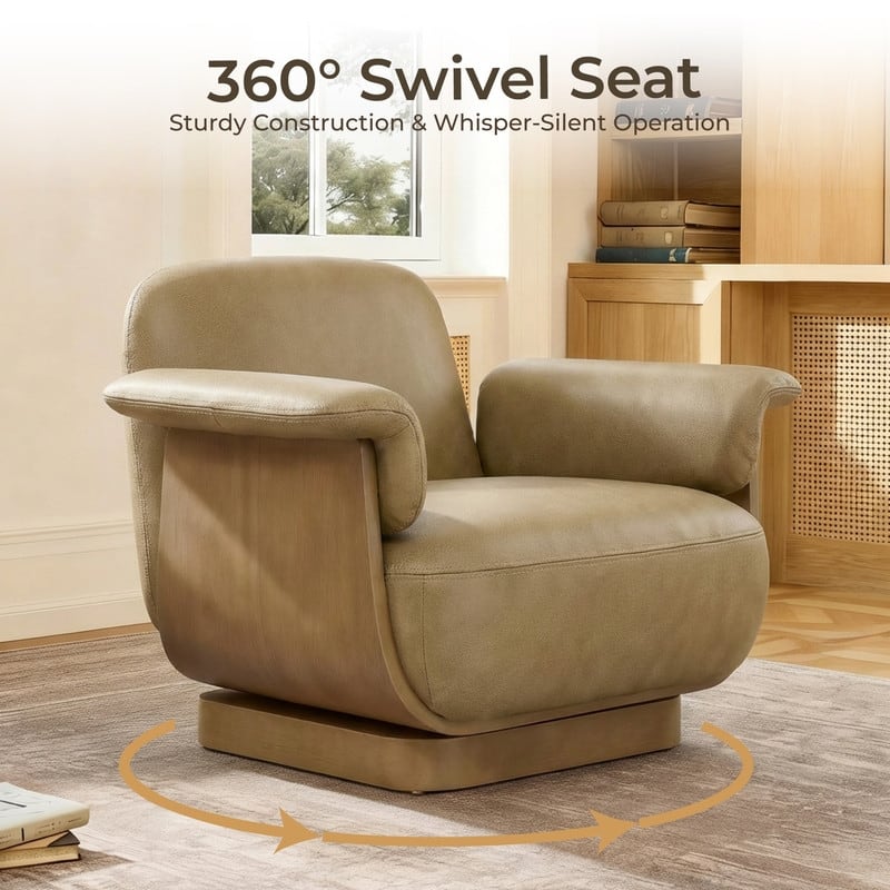 Spruce & Spring Modern Rounded Swivel Accent Chair & Storage Ottoman Set Living Room Set