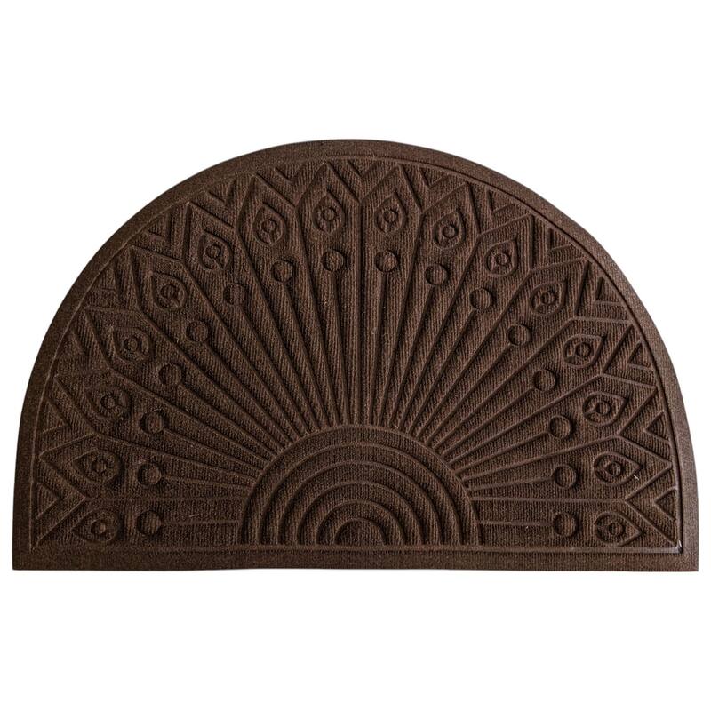 HomeRoots 24" X 36" Brown Synthetic Fiber Abstract Outdoor Semi Circle Door Mat - 24' X '36