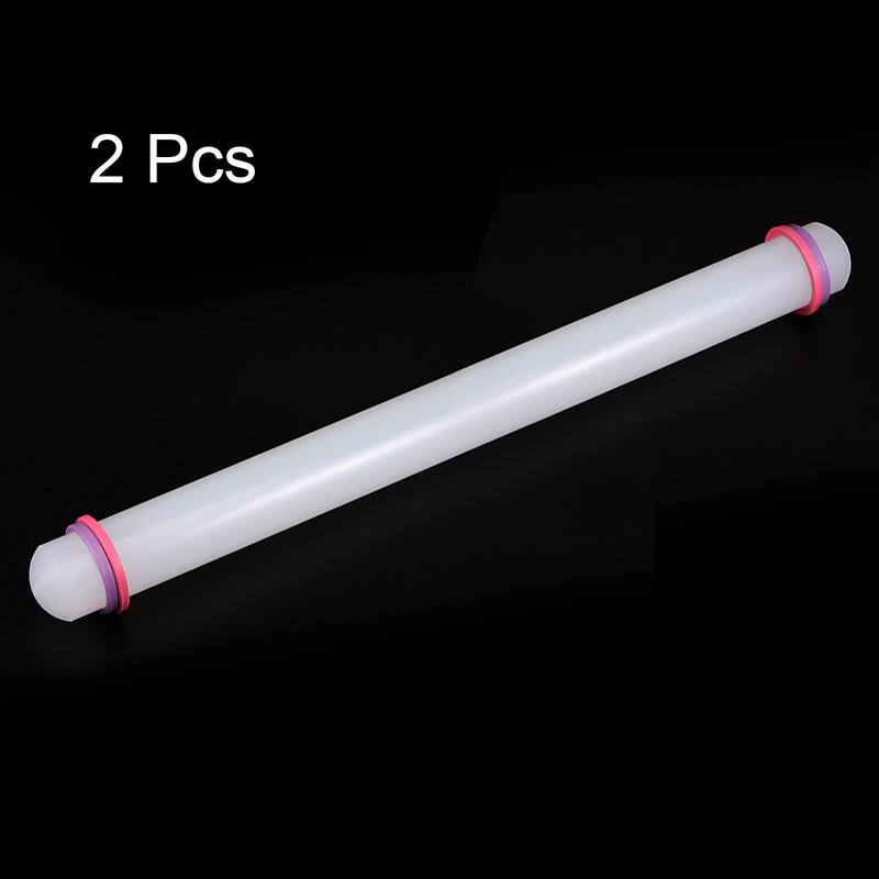 2pcs Fondant Rolling Pin with Rings PP Non Stick for Baking, White