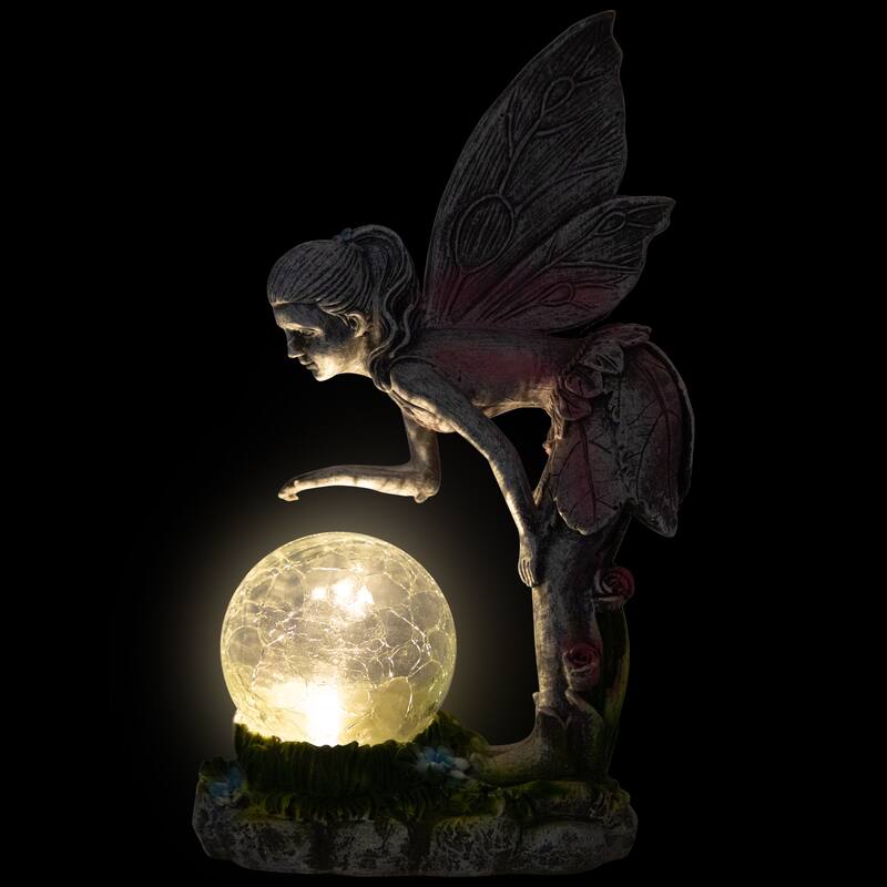 Solar Lighted Fairy with Gazing Ball Outdoor Garden Statue - 11"