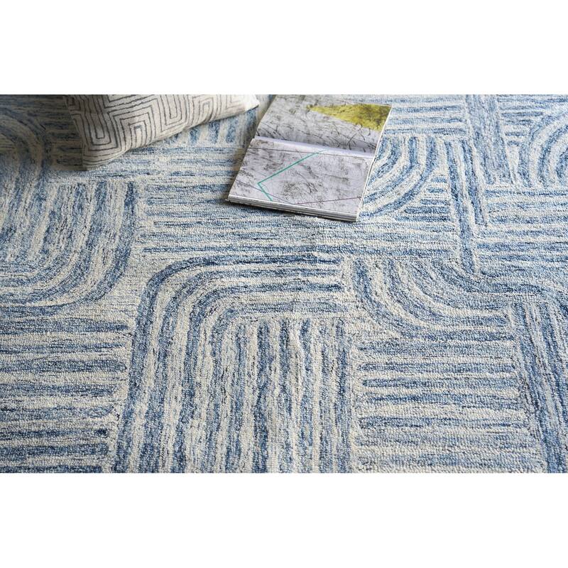 Exquisite Rugs Juno Handmade Hand-tufted New Zealand Wool on Canvas Blue/Ivory Area Rug