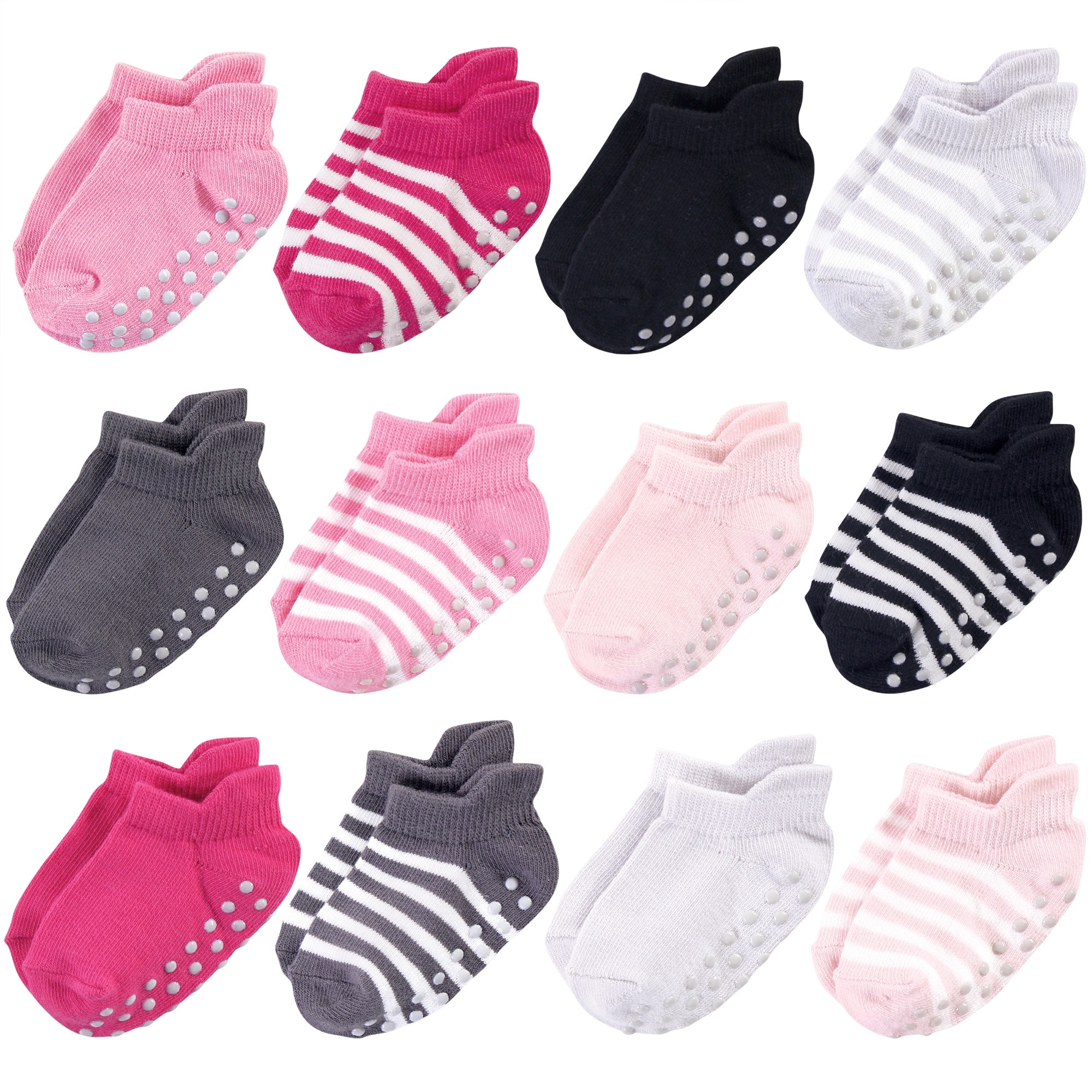 Touched by Nature Toddler Girl Organic Cotton Socks with Non-Skid Gripper for Fall Resistance, Pink Black