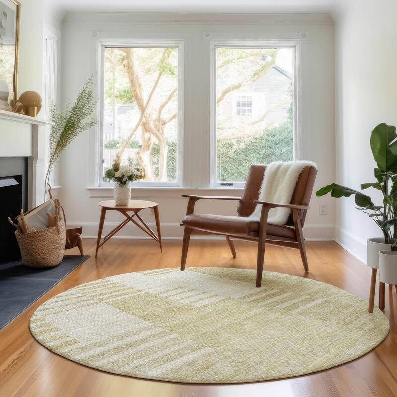 Premium Washable Super Soft Stripe Geo Mayfield Rug - Beige - 8' x 8' - Round
