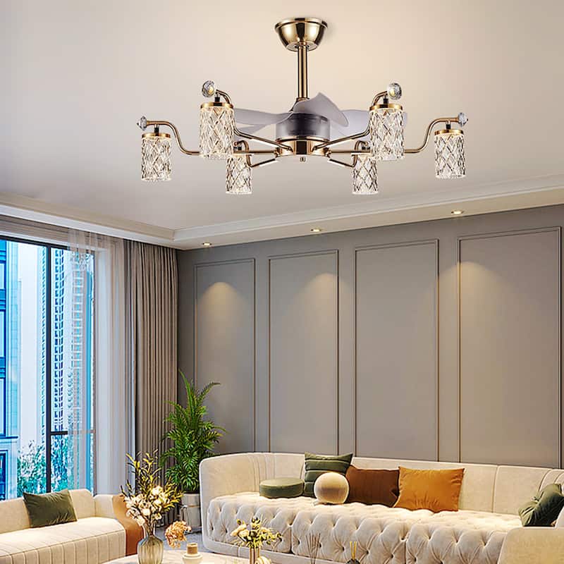 Modern Fandelier with Light and Remote, Modern luxury LED Chandelier Ceiling Fan for Living Room