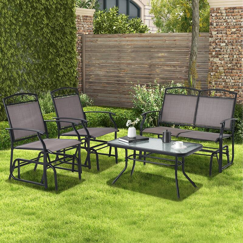 Gymax 2 PCS Patio Glider Conversation Set Outdoor Loveseat Glider