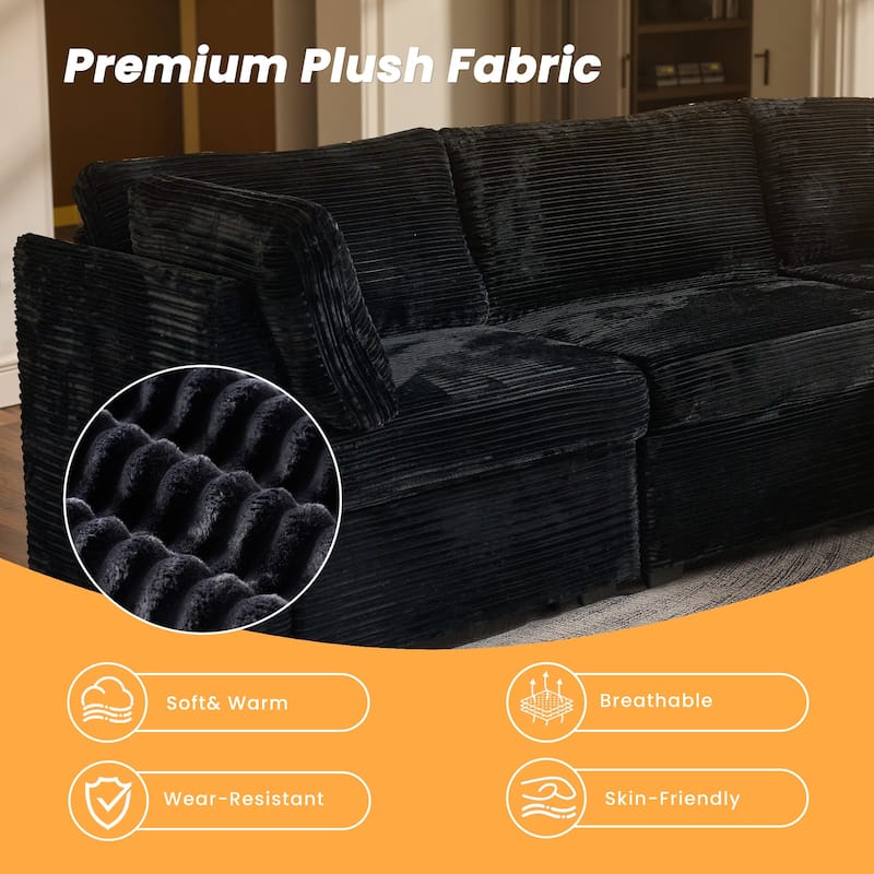 HOOOWOOO Modular U-shaped Corduroy Fabric Sectional Sofa Couch with Ottoman