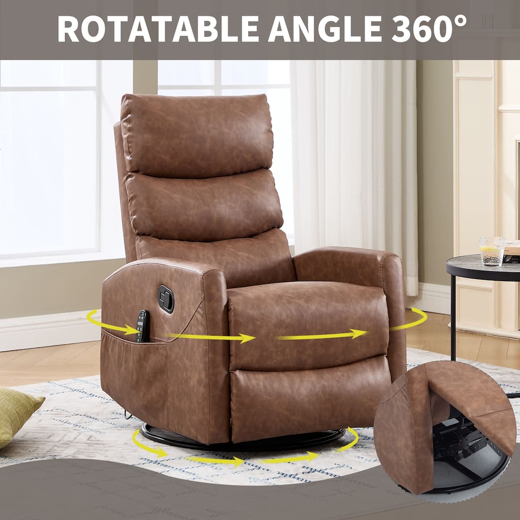 Fabric Manual Recliner Chair with Heat & Massage, Swivel Recliner Chair with Side Pockets, Ergonomic Single Sofa Chair