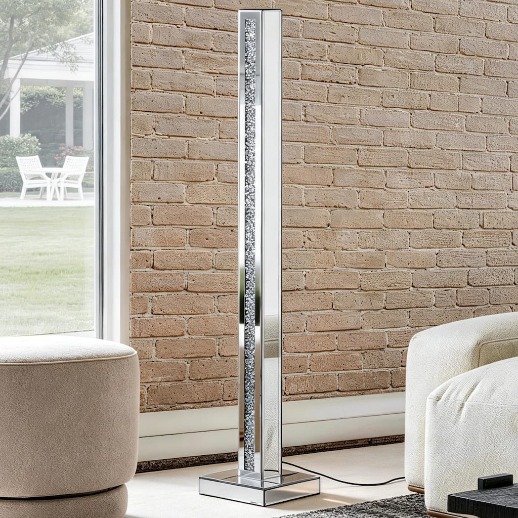 47" Modern Glam Mirrored Crystal Tall Floor Lamp
