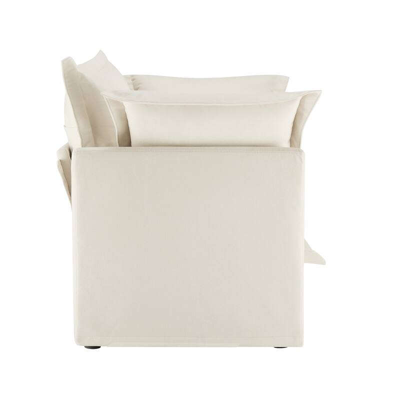 Slip-covered Armchair with Cushions and Pillows, Chenille Fabric, Cream