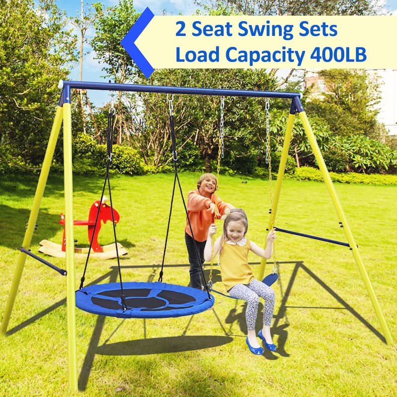 Roomfitters Indoor Outdoor Metal Swing Set with Safety Belt, Compact and Secure Backyard Fun, Multicolor