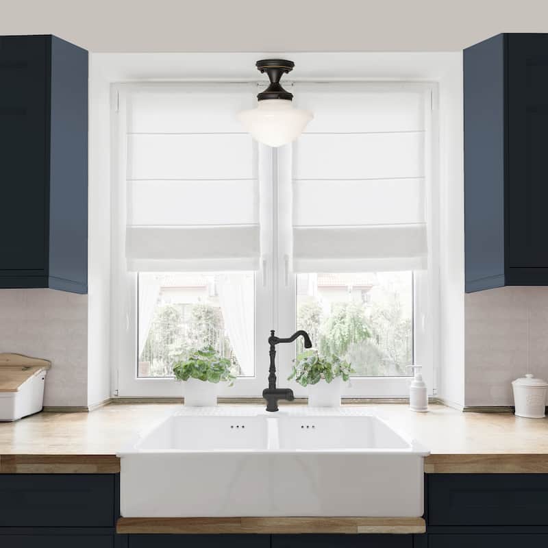 Design House Schoolhouse Oil Rubbed Bronze Semi Flush Mount Ceiling Light with White Glass Shade - 8.98 x 8.98 x 10