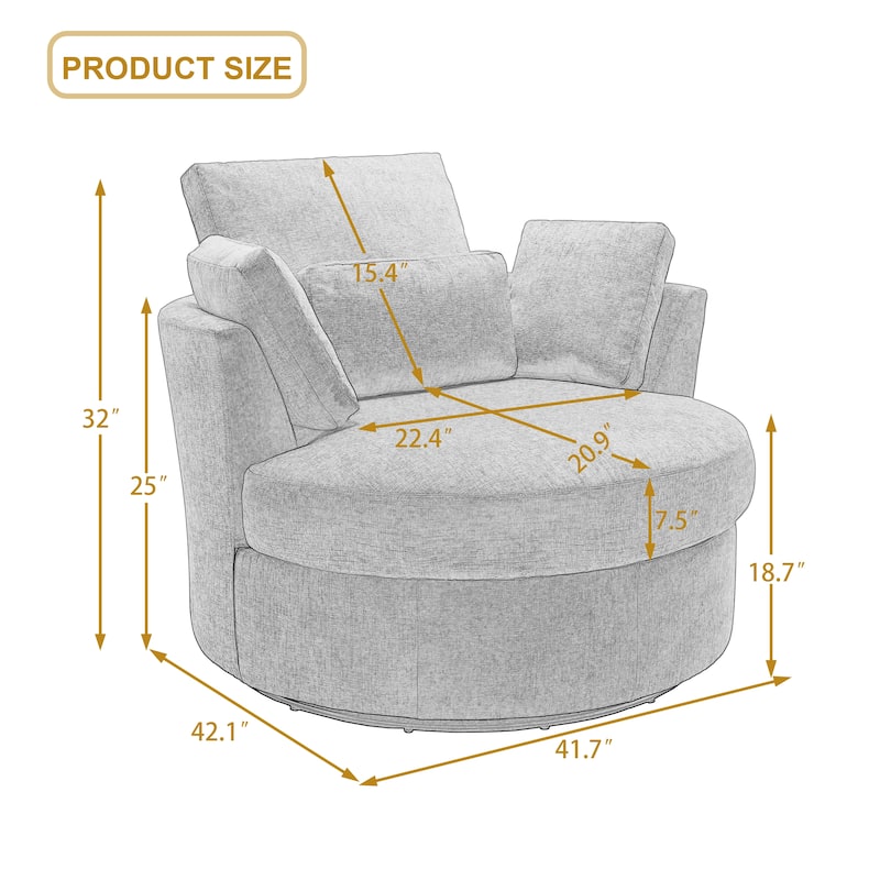 Upholstered Swivel Accent Chair with Wooden Tray Storage Ottoman