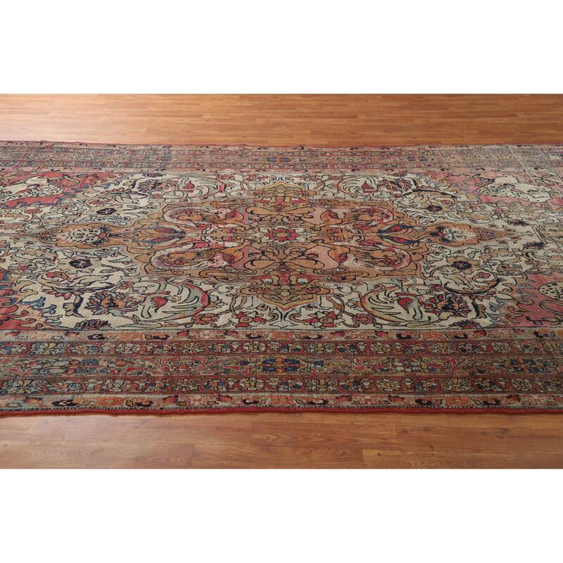 Hand Knotted Oriental 100% Wool Carpet Traditional Floral Beige & Ivories Kerman Area Rug - 12' 1'' X 6' 5''