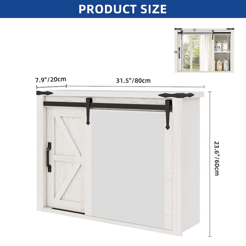 Moasis Bathroom Medicine Cabinet Wall Mounted Storage Organizer with Mirror and Sliding Barn Door