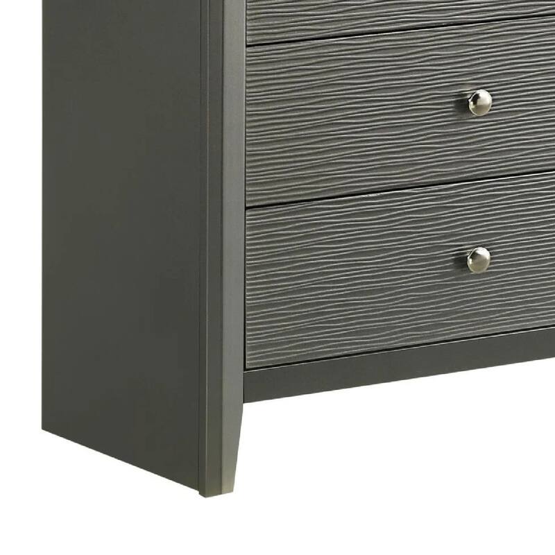 Deny 2pc Dresser and Mirror Set, 9 Drawers, Silver Knobs, Metallic Gray Wood