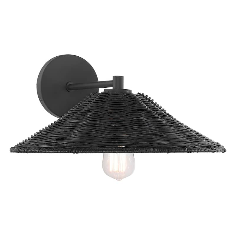 Bellevue SH90106 8" Tall Wall Sconce with Rattan Shade - Matte Black