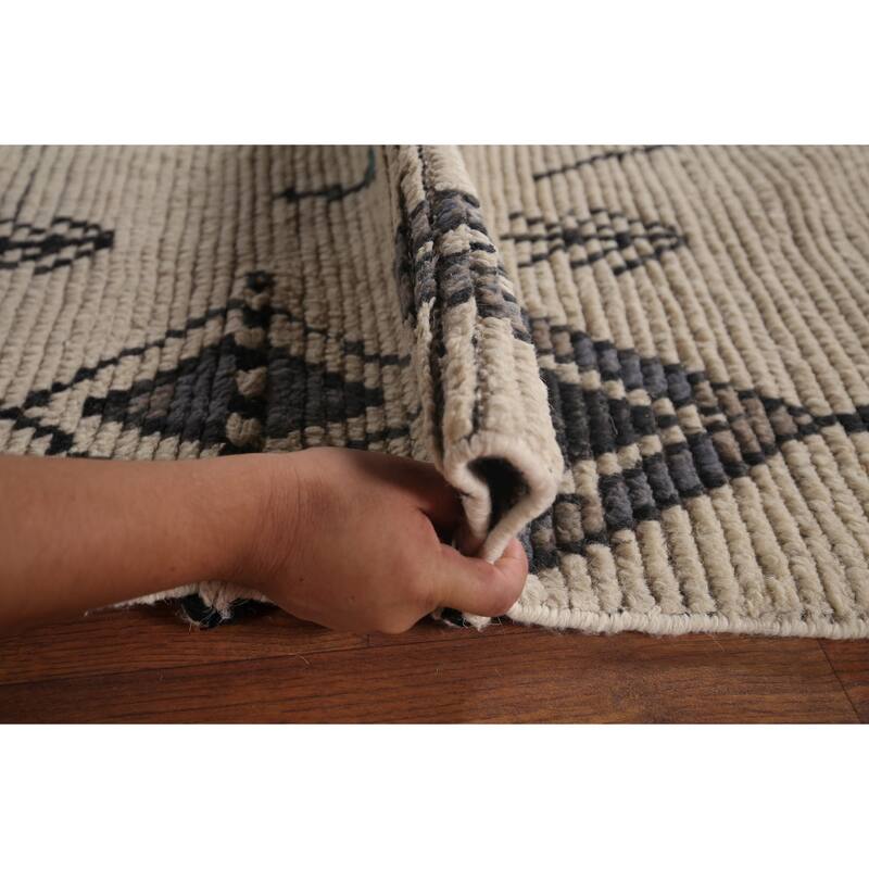 Geometric Moroccan Area Rug Hand-Knotted Wool Carpet - 6'8"x 11'0"