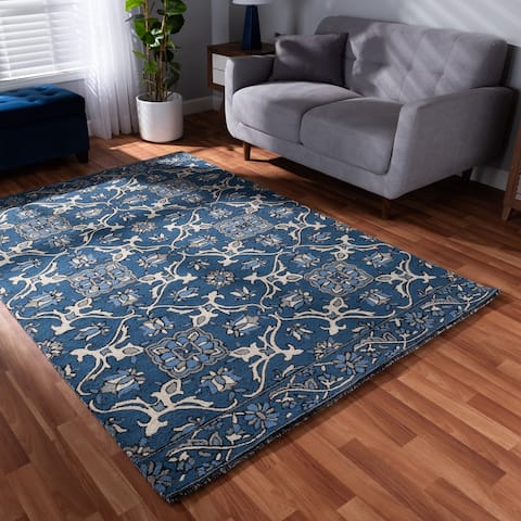 Panacea Modern and Contemporary Blue Hand-Tufted Wool Area Rug - 5' x 8'/Surplus