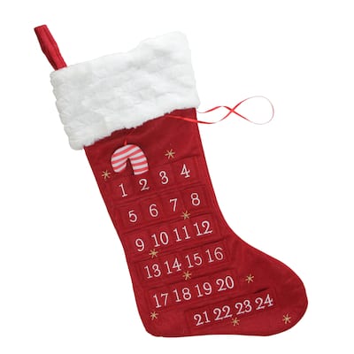 22" Red and White Candy Cane Advent Calendar Christmas Stocking