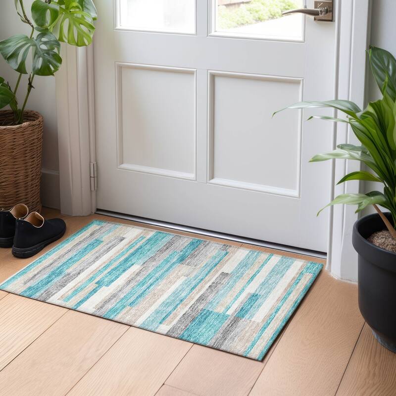 Premium Washable Super Soft Stripes Stacked Mayfield Rug - Teal - 1' 8" x 2' 6" - Rectangle