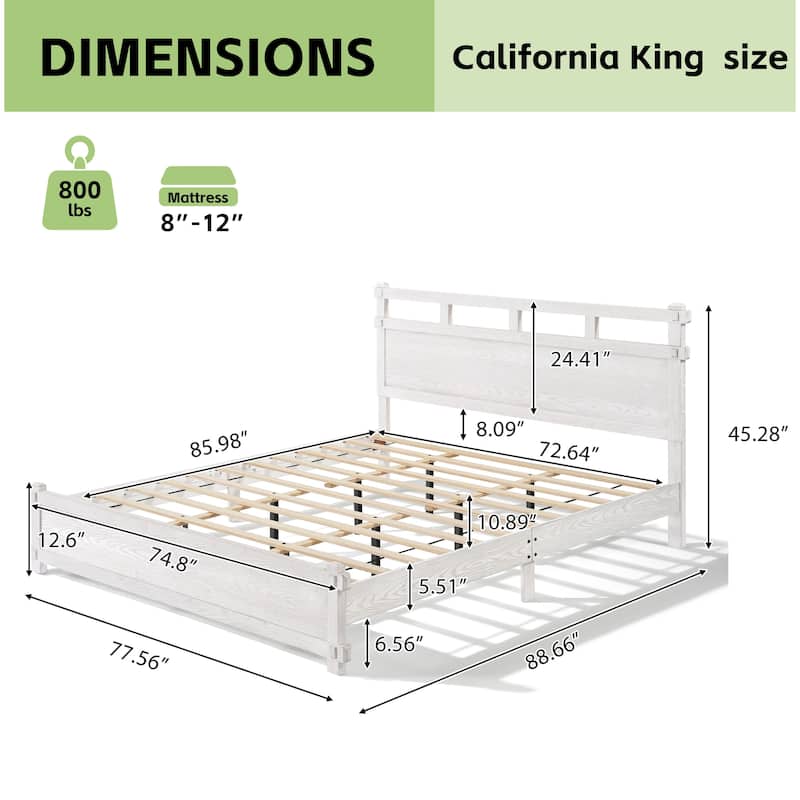 Christopher Knight Home - Farmhouse Platform Bed Frame with 2-Tier Headboard & Solid Wood Slat Support, No Box Spring Required