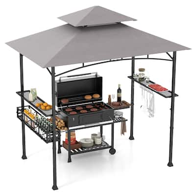 Gymax 8 x 5 FT BBQ Grill Gazebo w/ 2 Side Shelves Storage Basket