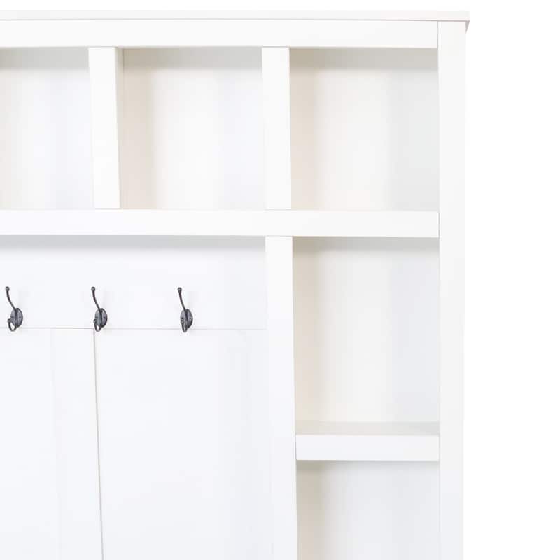 4-in-1 Entryway Hall Tree Cabinet with Shoe Storage, Wooden Coat Rack Storage Bench with Adjustable Shelves