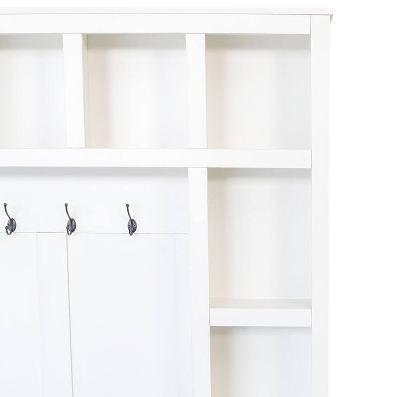 Farmhouse Wooden Style 4-in-1 Hall Tree with Storage Bench and Shoe Cubbies - 59" W × 15.7" D × 76.7" H
