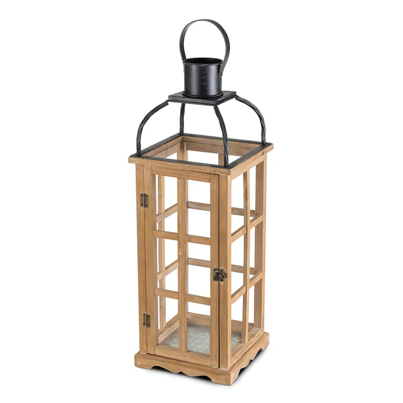 Glitzhome Farmhouse Wooden Metal Cage Candle Holders Patio Hanging Vintage Lanterns (Set of 2)