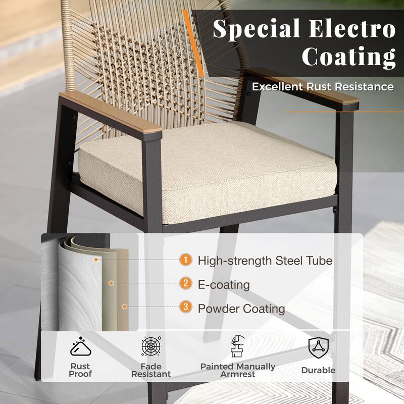 7-Piece Outdoor Patio Wicker Bar Counter Height Stool Set with Back and Cushion