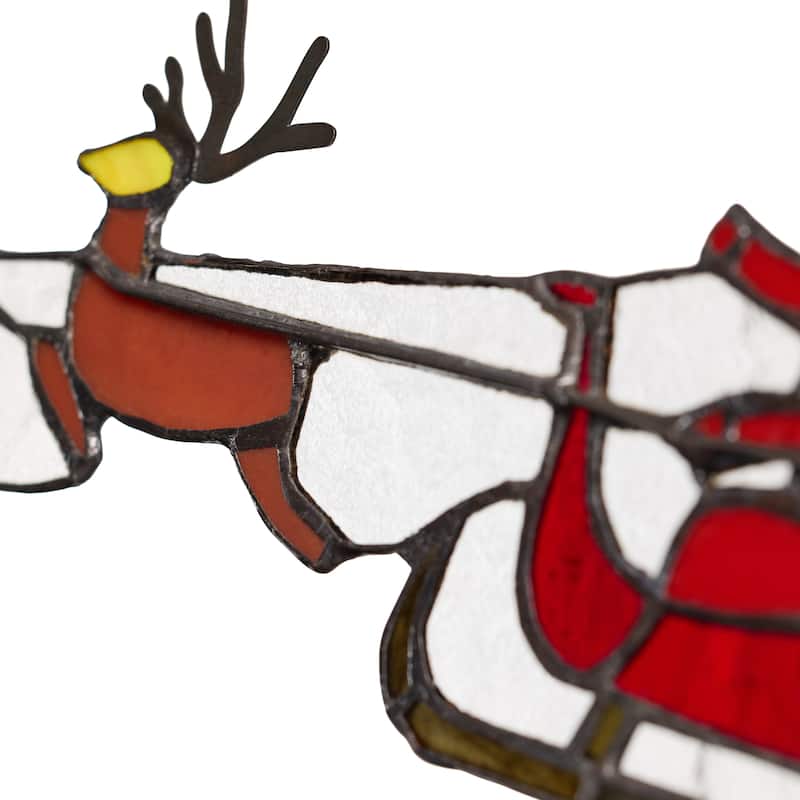 River of Goods 18-Inch Santa and Reindeer Christmas Stained Glass Window Panel - 18" x 0.25" x 4.5"