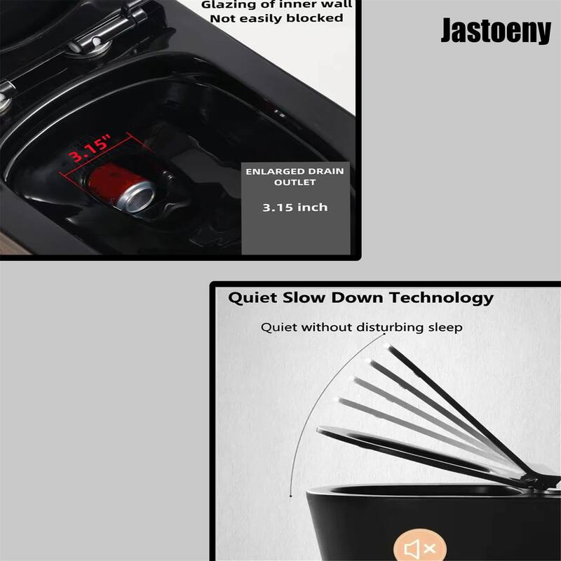 Jastoeny Black Large Pipe Ceramic One Piece Toilet with Seat