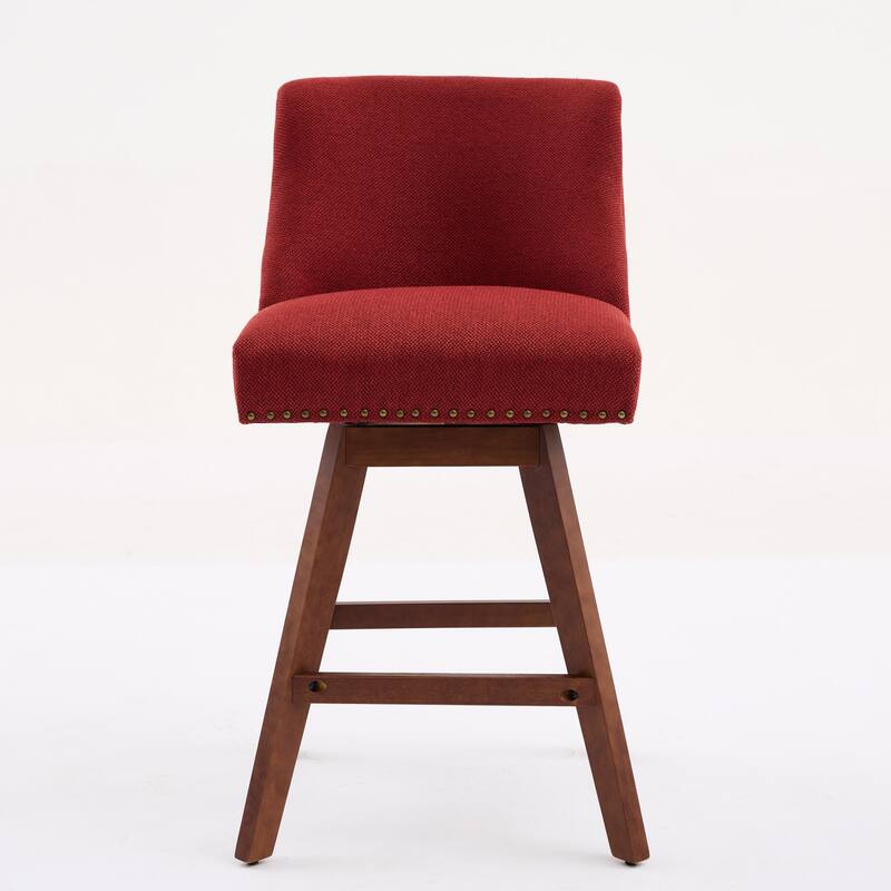 Counter Height Bar Stools Set of 2, Swivel Bar Stools with Curved Back, Upholstered Dining Chairs with Solid Wood Legs