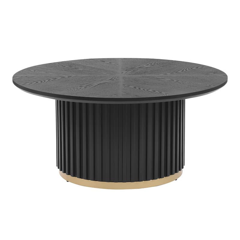 Christopher Knight Home - Marceline Modern 33.46" Round Coffee Table with Fluted Metal Pedestal Base & Subtle Gold Accent