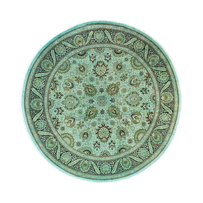 Overdyed One-of-a-Kind Hand-Knotted Area Rug - Green - 9' 1" x 9' 1"