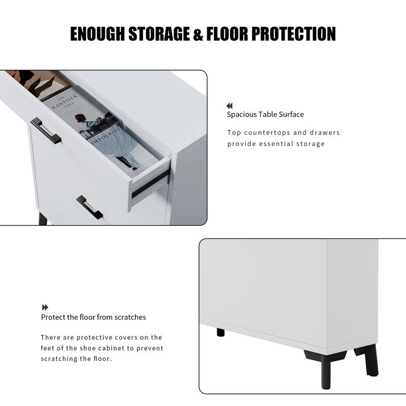 Shoe Storage Cabinet for Entryway, Free Standing Shoe Organizer with 2 Flip Drawers