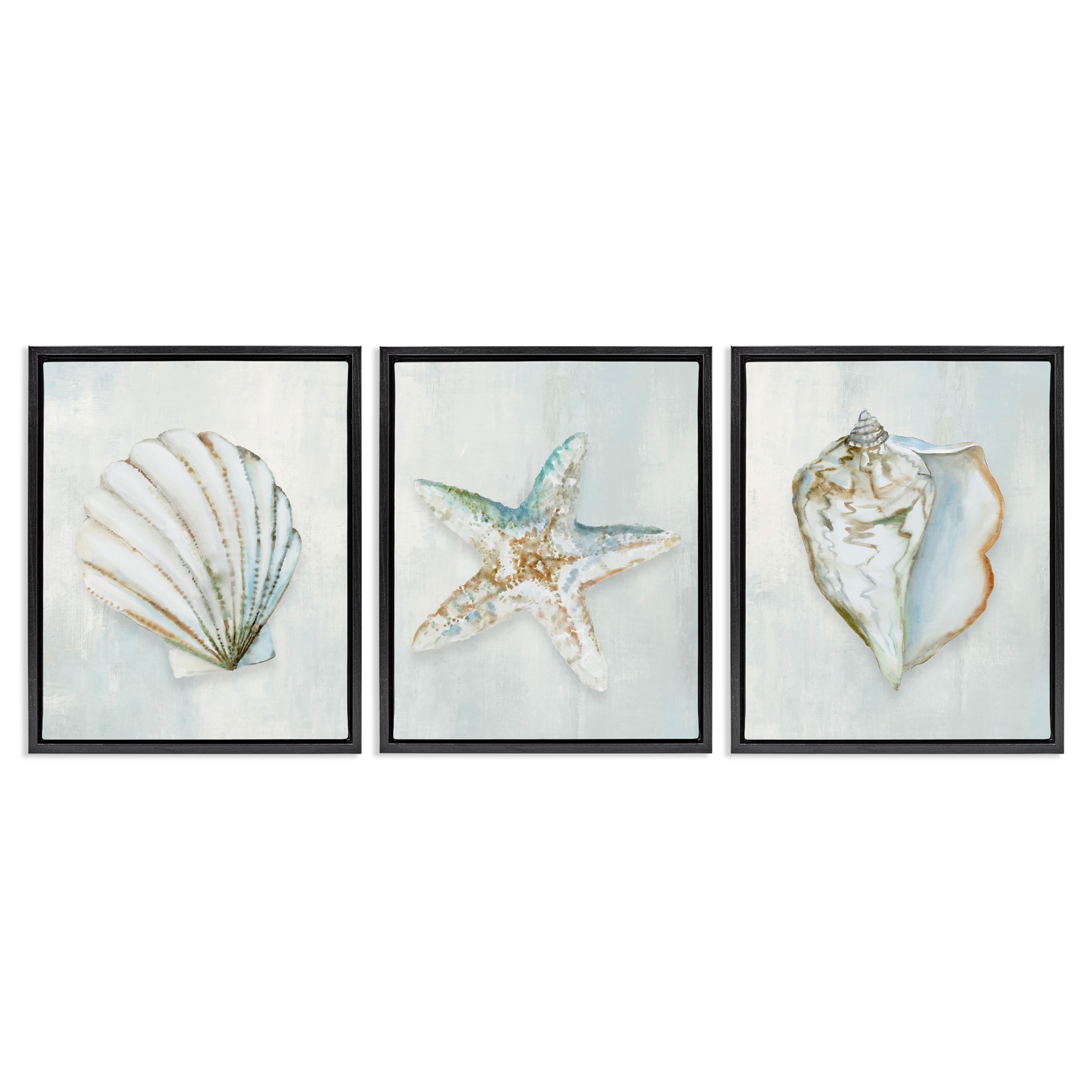 Stupell Muted Sea Life Serenity Framed Floater Canvas Wall Art Design By Hannah Dawson (Set of 3)