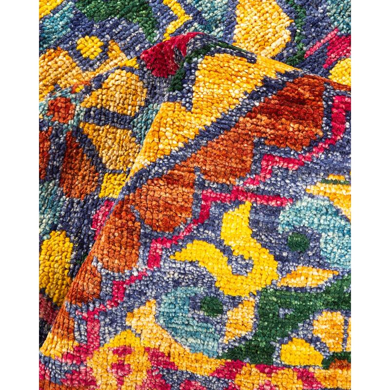 Overton Hand Knotted Wool Vintage Inspired Modern Contemporary Modern Blue Area Rug - 4 x 6