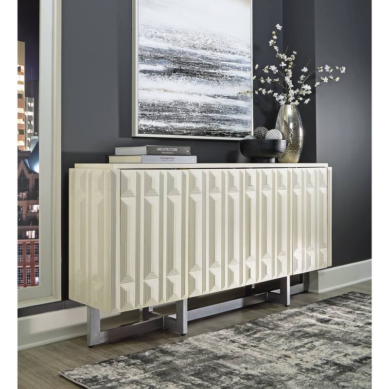 Signature Design by Ashley Ornawel Distressed White Accent Cabinet - 72.25" W x 16.38" D x 36.5" H