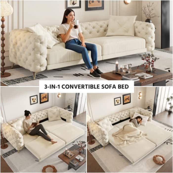 97.7" 3-in-1 Convertible Sleeper Sofa, Pull Out Sofa Bed with Ottoman, 4-Seater for Small Spaces & Apartments