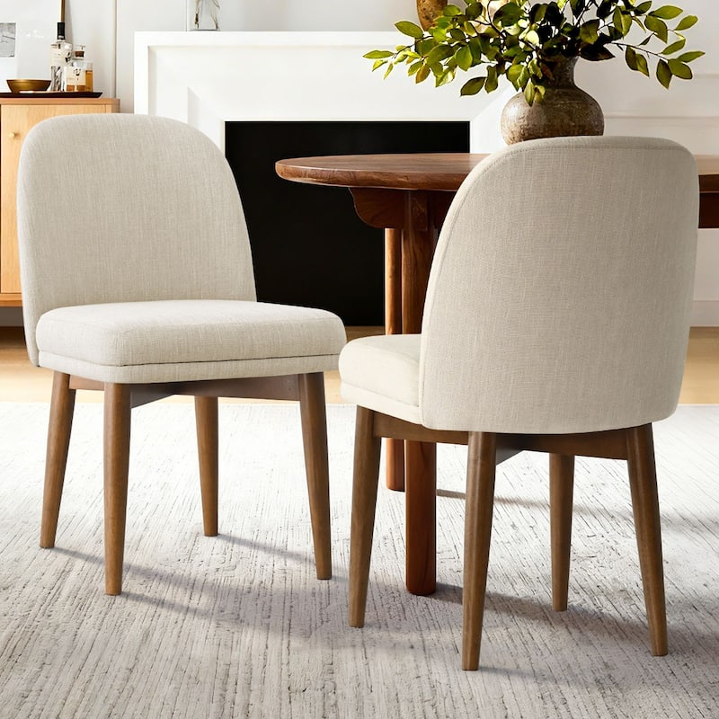 Modern Parsons Dining Chairs with Solid Wood Legs - Set of 2 - Beige-2-piece