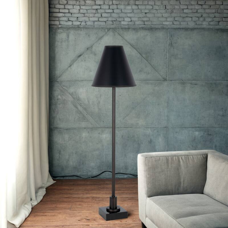 Iron 37" Buffet Lamp with Linen Shade, Bronze/Black (Set of 2)