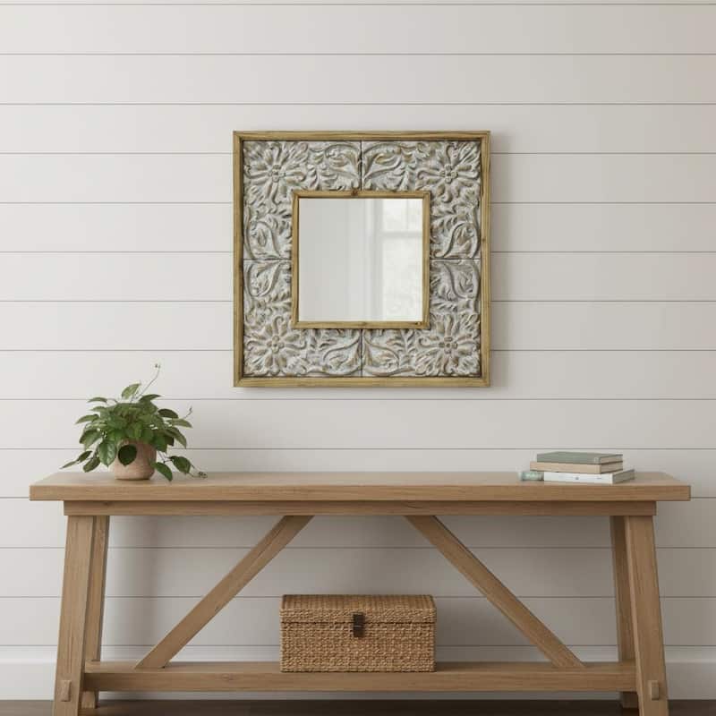 HomeRoots 39" Light Brown Wood Square Accent Mirror - 39.00 in. x 39.00 in. x 2.00 in. - 39.00 in. x 39.00 in.  x 2.00 in.