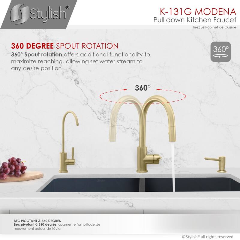 STYLISH Kitchen Sink Faucet Single Handle Pull Down Dual Mode in Stainless Steel - Faucet Height: 14 1/8" | Spout Height: 6 3/4"