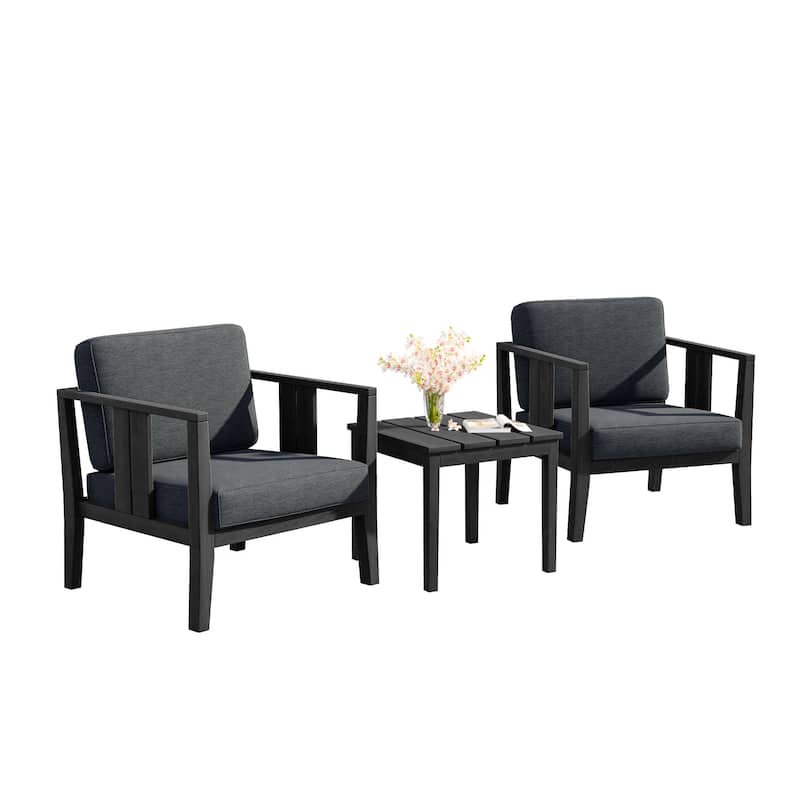 Uixe 3-piece Teak Solid Wood Outdoor Arm Chairs with Side Table Set