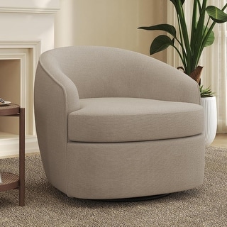 Modern Beige Swivel Accent Chair with Removable Cushion, Solid Wood ...