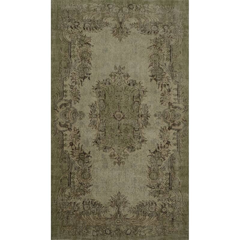 Hand Knotted Oriental 100% Wool Carpet Transitional Floral Green Anatolian Area Rug - 9' 1'' X 5' 8''