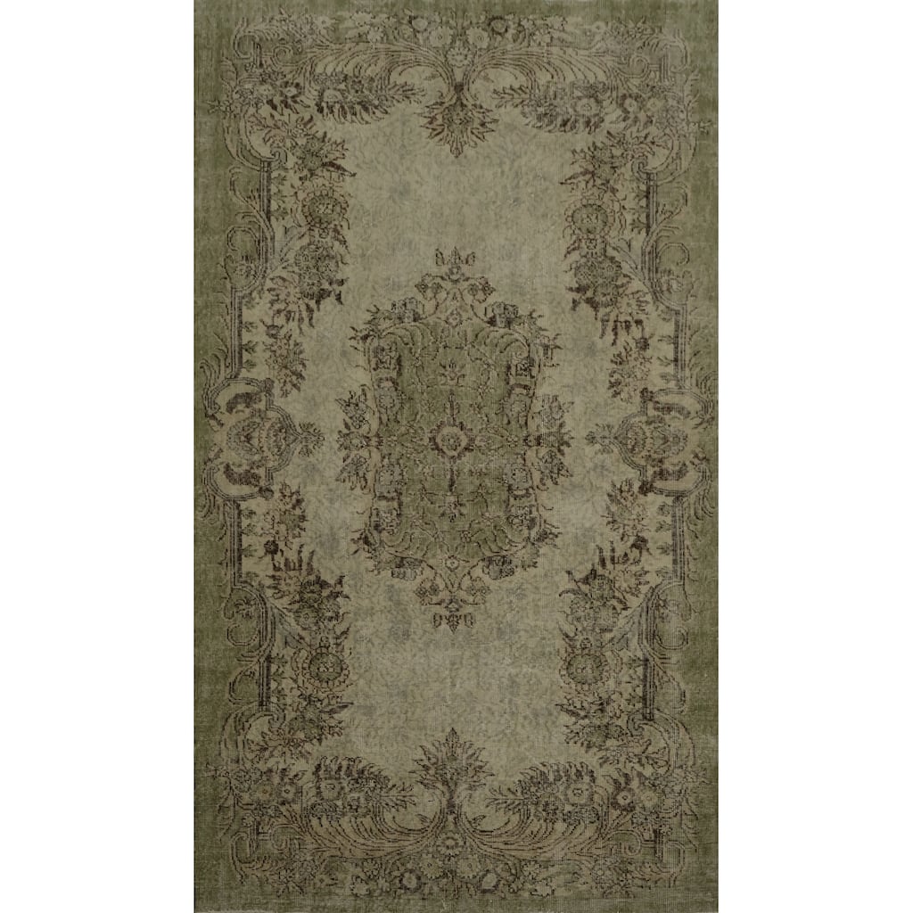 Hand Knotted Oriental 100% Wool Carpet Transitional Floral Green Anatolian Area Rug - 9' 1'' X 5' 8''